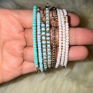 Turquoise and White Beaded Bracelet Set - 9pcs